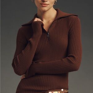 Anthropologie Maeve Fitted Half-Zip Sweater